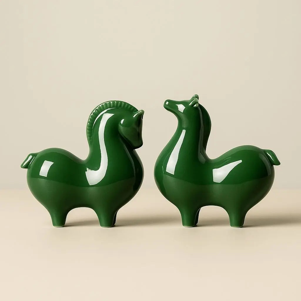 Celadon ceramic horse figurine feng shui good fortune home decor collectible statue